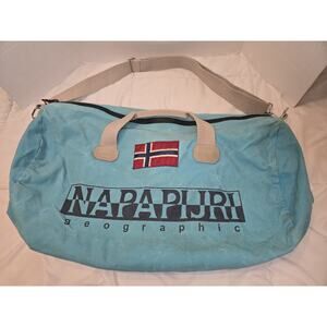 Authentic Napapijri BigbDuffle Blue Geographic w Adj. Strap Flaws Travel Outdoor